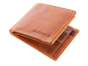 Poziomy brązowy portfel męski skórzany z RFID J Jones