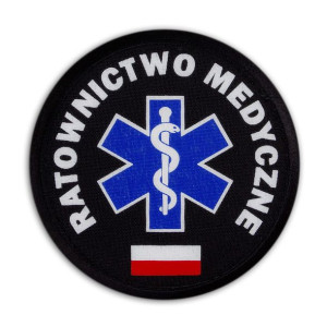 Emblemat kolorowy RATOWNICTWO MEDYCZNE z flagą na rzepie 8,5 cm