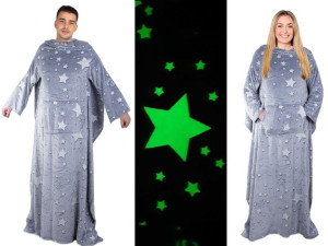 Koc z rękawami polar bluza szlafrok neon ciepła fiolet 150x200