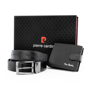 Skórzany portfel męski z paskiem Pierre Cardin