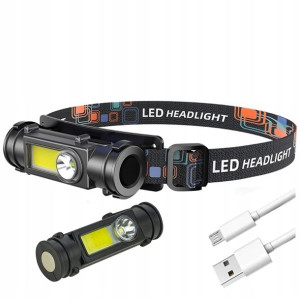 Latarka Czołowa Led Cob Czołówka Magnes Usb