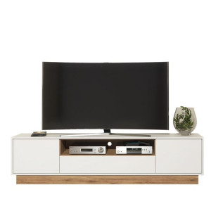 Stolik Szafka Rtv 200 Cm Retro Skandynawska Mat Biały/dąb Naturalny Lft002