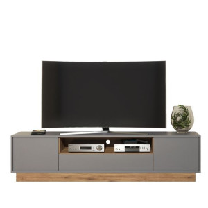Stolik Szafka Rtv 200 Cm Retro Skandynawska Mat Szary/dąb Naturalny Lft002