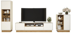 Zestaw Szafka Tv 200cm Witryna Komoda Loft Skandynawska Biały/dąb Naturalny