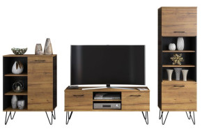 Zestaw Szafka Rtv Tv Witryna Komoda Loft Ml Metal Dąb Naturalny/czarny