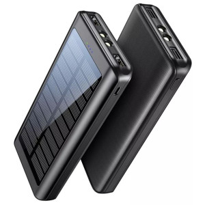 Powerbank solarny 30000mAh czarny 2xUSB + latarka