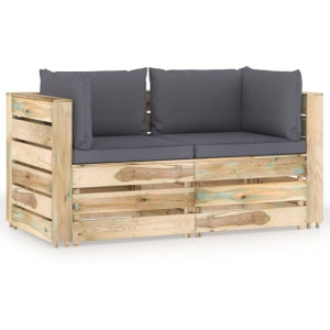 Ogrodowa sofa 2-os z poduszkami, impregnowane na zielono drewno