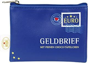 Skórzana sakiewka z mlecznymi czekoladkami Euro