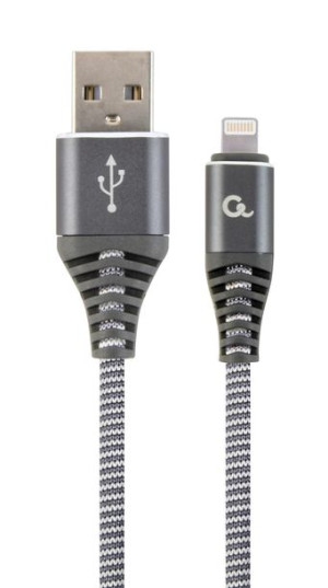 Kabel USB 2.0 (AM/8-pin lightning M) oplot tekstylny 2m grafitowo-biały