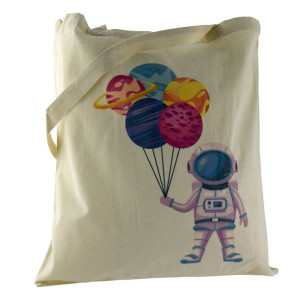 Torba bawełniana ECRU 38x42 cm siatka zakupowa z nadrukiem ASTRONAUTA