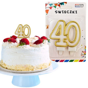 Świeczka Urodzinowa na Tort Cyfra 40 Złota