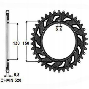 Zębatka tylna stal YAMAHA TT-R, WR, YZ 125-450 199