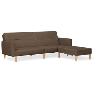 2-osobowa sofa z podnóżkiem, brązowa, tapicerowana tkaniną