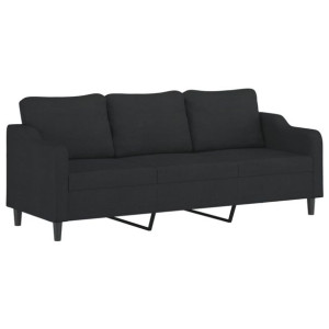 Sofa 3-osobowa, czarna, 210 cm, tapicerowana tkaniną