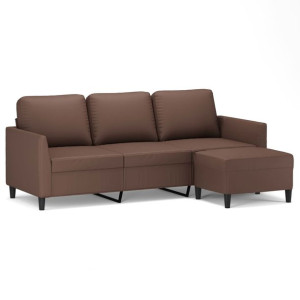 3-osobowa sofa z podnóżkiem, brązowa, 180 cm, sztuczna skóra