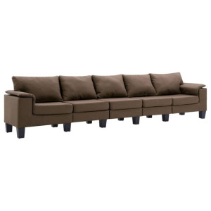 5-osobowa sofa, brązowa, tapicerowana tkaniną
