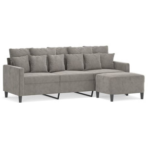 3-osobowa sofa z podnóżkiem, jasnoszara, 180 cm, aksamit