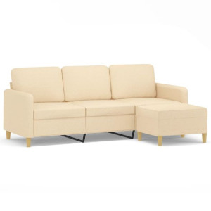 Sofa 3-osobowa, kremowa, 180 cm, tapicerowana tkaniną