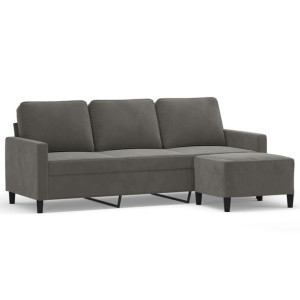 3-osobowa sofa z podnóżkiem, ciemnoszary, 180 cm, aksamit