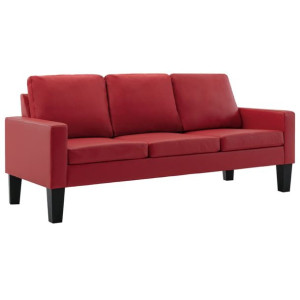 3-osobowa sofa, czerwona, sztuczna skóra