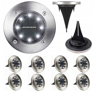 Zestaw 8x Lampki SOLARNE GRUNTOWE DIODY DISK LIGHT