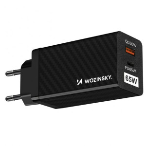 Ładowarka Sieciowa GaN 65W z portami USB, USB C wspiera QC 3.0 PD czarna (W