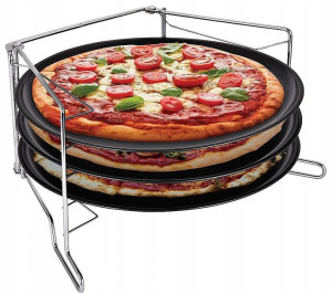 Zestaw 3 BLACH do Pieczenie PIZZY + STOJAK Komplet