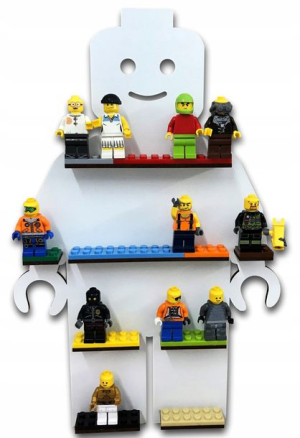 Półka na minifigurki lego,biała, pomieści 20 figurek, klocki kolorowe