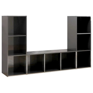 Szafki TV, 3 szt., szare na wysoki połysk, 107x35x37 cm, płyta