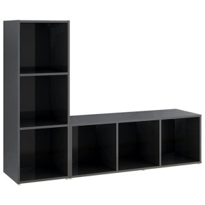 Szafki TV, 2 szt., szare na wysoki połysk, 107x35x37 cm, płyta
