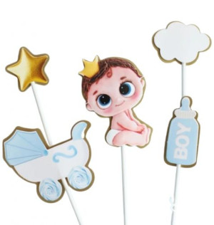 Topper na tort baby shower BABY BOY 5szt
