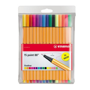 Cienkopisy Stabilo Point neonowe 15kol. etui
