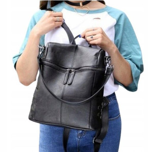 Elegancki czarny plecak 2w1 torba damska studencka