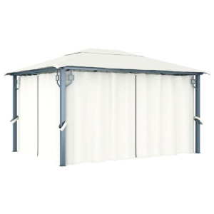Altana ogrodowa z zasłonami, 400 x 300 cm, kremowa, aluminium