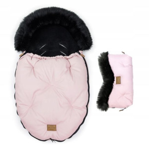 FLOO śpiworek+mufka ALASKA futerko Pink/Black