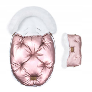 FLOO śpiworek+mufka ALASKA futerko Rosegold/White