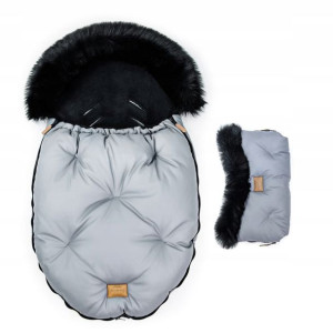 FLOO śpiworek+mufka ALASKA futerko Grey/Black