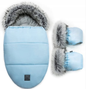 FLOO ŚPIWOREK + RĘKAWICE do wózka z futerkiem BLUE