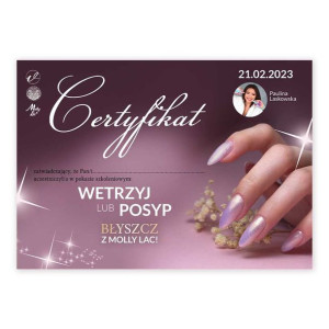 Certyfikat ze szkolenia online ,,Wetrzyj lub posyp - Błyszcz z MollyLac'' b