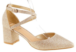 Czółenka Sandały Na Obcasie Słupku 6 Cm. Złote Brokatowe 40