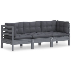 3-osobowa sofa ogrodowa z antracytowymi poduszkami, sosnowa