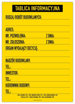 Tablica INFORMACYJNA BUDOWLANA personalizowana