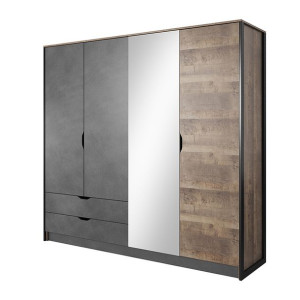 Duża garderoba czterodrzwiowa Alecon 220 cm - Dąb Sand Grange / Matera