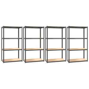 Regały, 4 półki, 4 szt, antracyt, stal/ materiał drewnopochodny