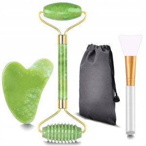 Jade Oryginalny Masażer Gua Sha Roller Zestaw 3w1