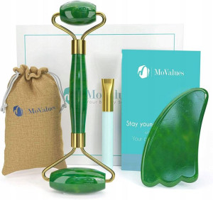 Jade Oryginalny Masażer Gua Sha Roller Zestaw 3w1