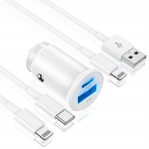 JEENEK Ładowarka Samochodowa 20W USB-C + Dwa Kable