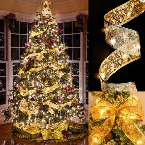 JO Złoty Świąteczny Łańcuch 100 LED Wstążka 2x5M