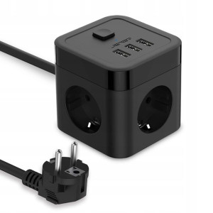 JSVER Przedłużacz Gniazdko Rozgałęźnik USB 6w1