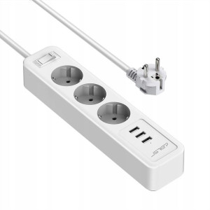 JSVER Przedłużacz Zasilacz Z Ładowaniem USB 6w1
